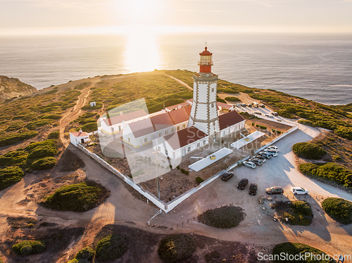 Image of Lighthouse on Cabo Espichel cape Espichel on Atlantic ocean