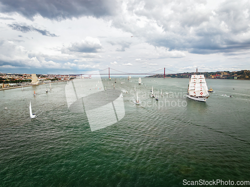 Image of Tall ships sailing in Tagus river. Lisbon, Portugal
