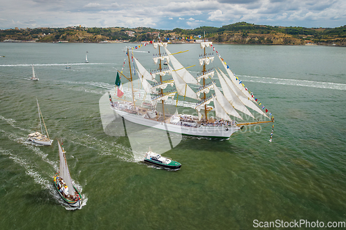 Image of Tall ships sailing in Tagus river. Lisbon, Portugal