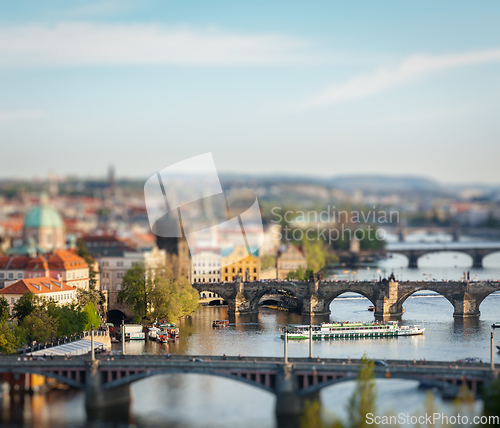 Image of Panoramic view of Prague bridges over Vltava river