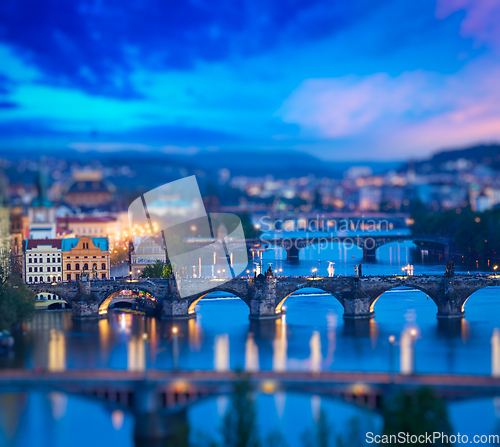 Image of Panoramic view of Prague bridges over Vltava river