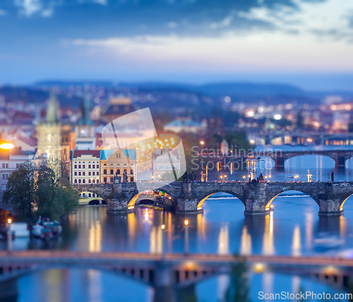 Image of Panoramic view of Prague bridges over Vltava river