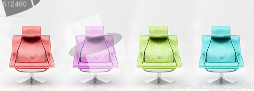 Image of Four multi-coloured armchairs