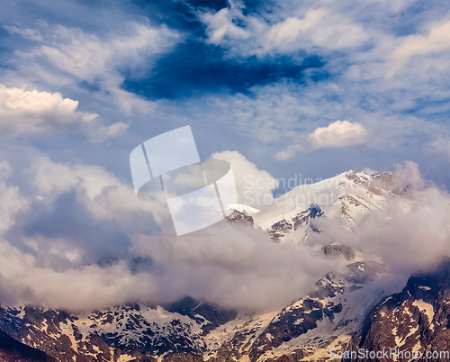 Image of Snowcapped summit top of mountain in Himalayas