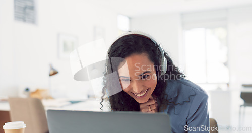 Image of Phone call, communication and business black woman at desk in conversation, discussion and b2b networking. Technology, success and female employee with laptop for planning, schedule and strategy