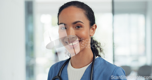 Image of African American Women, face and doctor smile for healthcare, vision or career ambition and advice at the hospital. Portrait of happy and confident Japanese medical expert smiling, phd or medicare at