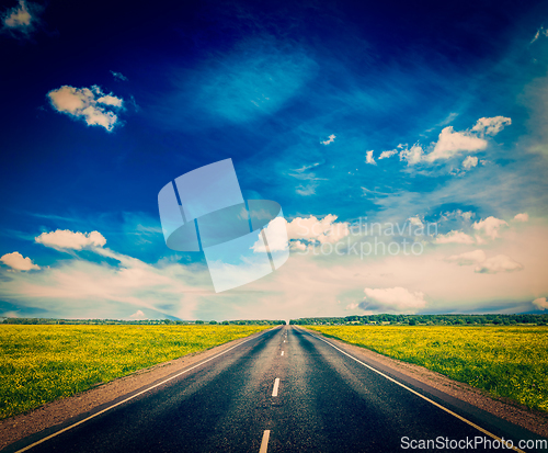 Image of Road in blooming spring meadow