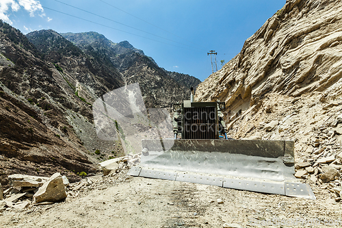 Image of Bulldozer doing road construction in Himalayas