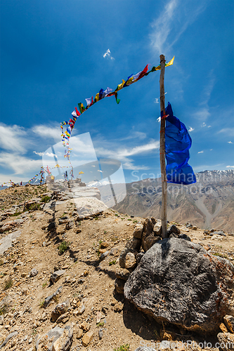 Image of Buddhist prayer flags lungta in Spiti valley