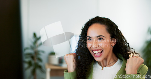 Image of Video call, business woman and computer in office for virtual networking, global communication and remote work planning on webinar. Zoom call, corporate employee and meeting on desktop technology