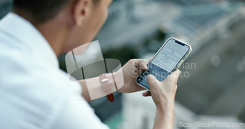 Image of Volunteer, phone or hands on internet for registration application at a global NGO or non profit charity organization. Man, ui or user signing up on screen for a development project digital website