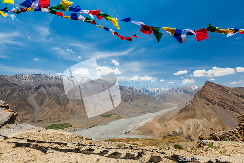 Image of Buddhist prayer flags lungta in Spiti valley