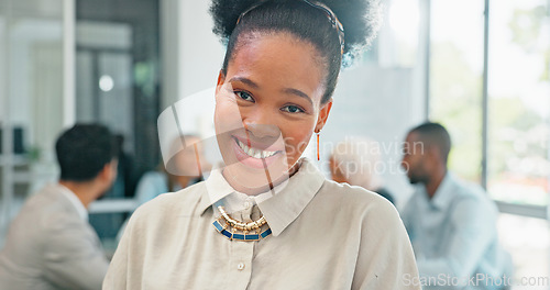 Image of Portrait, business and black woman writing in book, diary or company agenda. Happy female secretary, notebook and journal in office for schedule, information and planner for organised notes in agency