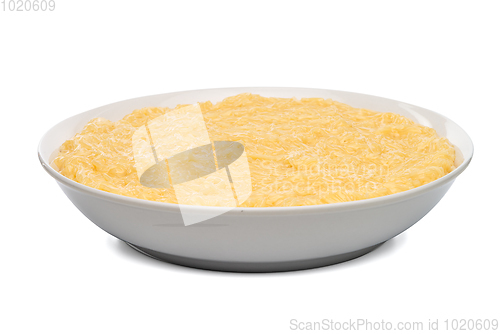 Image of Vermicelli desert on a white ceramic plate