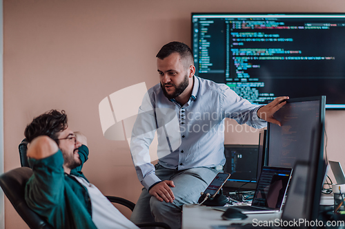 Image of Programmers engrossed in deep collaboration, diligently working together to solve complex problems and develop innovative mobile applications with seamless functionality.