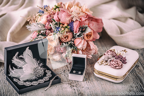 Image of Wedding composition. Bride accessories