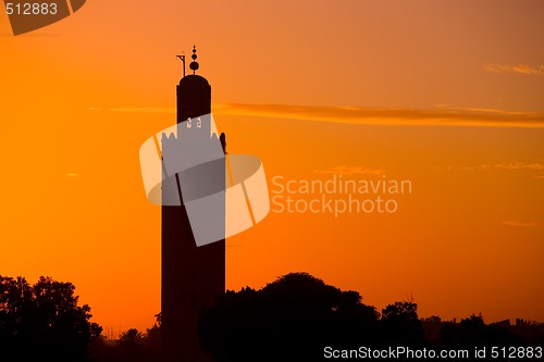 Image of Silhouette Koutoubia Mosque  by the sunset