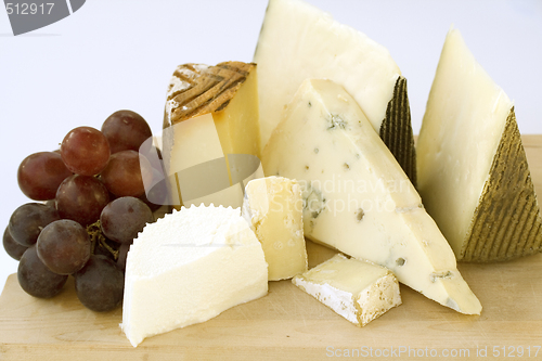 Image of An assortment of cheeses on a cheese-board