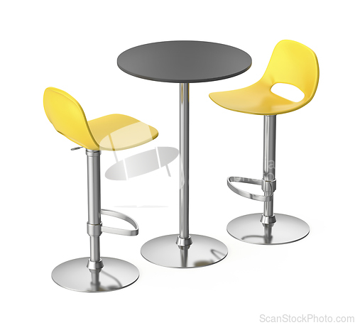 Image of Bar table and yellow stools