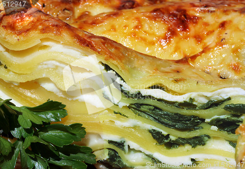 Image of Vegetarian lasagna with ricotta cheese and spinach filling