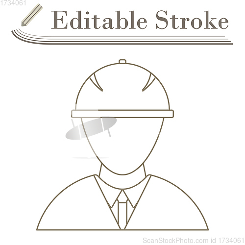 Image of Icon Of Construction Worker Head In Helmet