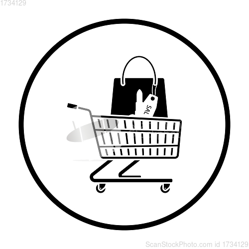 Image of Shopping Cart With Bag Of Cosmetics Icon