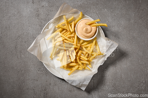 Image of french fries with mayonnaise dip