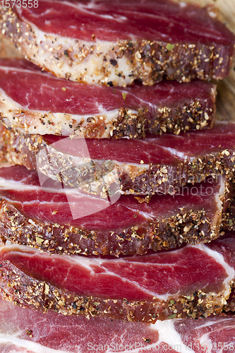 Image of beef meat prepared and marinated for food, the products are ready and eaten dried