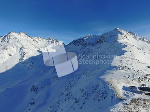 Image of Mountain, snow and the Swiss Alps in winter for freedom, holiday or vacation with a view of nature. Environment, landscape and travel in a remote location during the cold weather season in Europe
