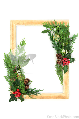Image of Christmas Festive Winter Greenery Background Frame