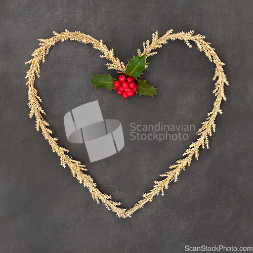 Image of Christmas Gold Heart Wreath and Winter Holly 