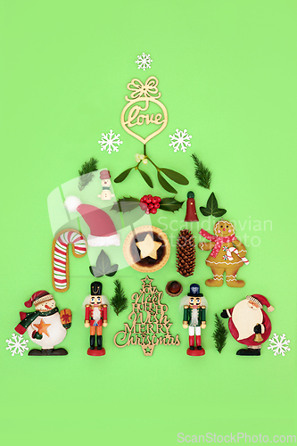 Image of Abstract Christmas Tree with Retro Decorations Food and Symbols