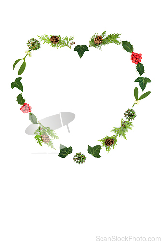 Image of Minimal Christmas Heart Shape Wreath with Winter Flora 