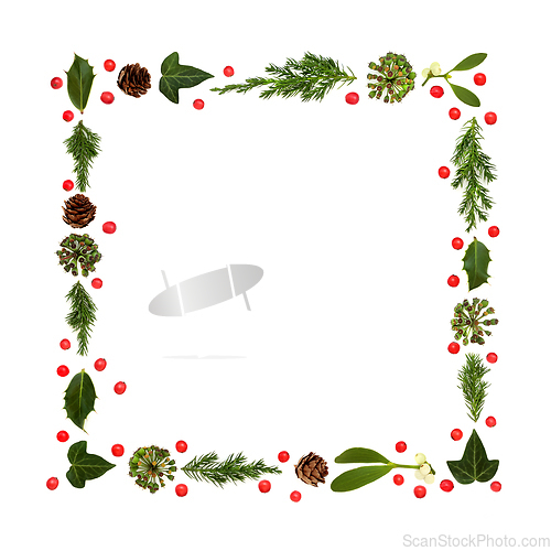 Image of Christmas Winter Greenery and Holly Berry Frame