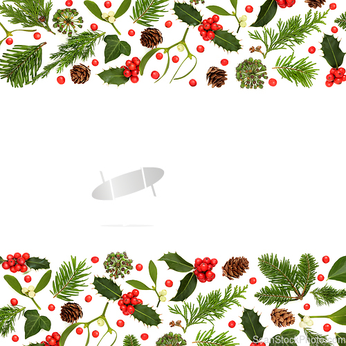 Image of Christmas Winter Holly and Flora Background Border