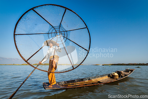 Image of Burmese fisherman at Inle lake, Myanmar