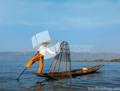 Image of Traditional Burmese fisherman at Inle lake