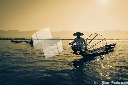 Image of Burmese fisherman at Inle lake, Myanmar