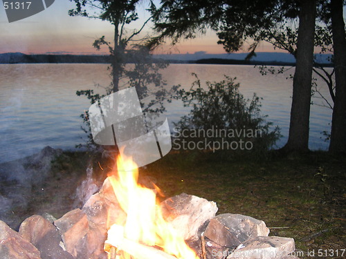 Image of fire, lake