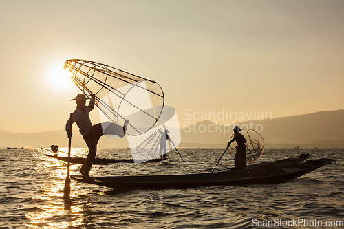 Image of Burmese fisherman at Inle lake, Myanmar