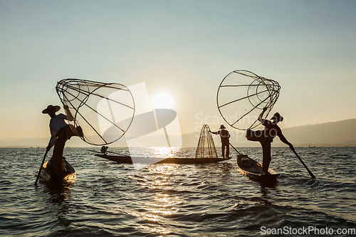 Image of Burmese fisherman at Inle lake, Myanmar