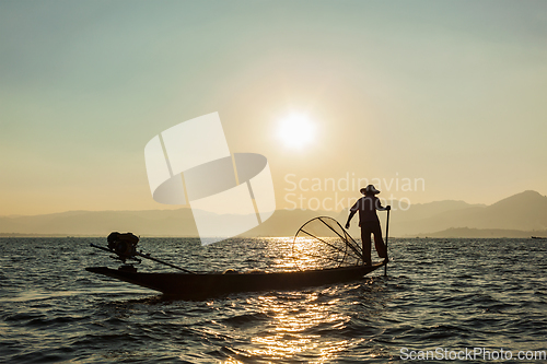 Image of Burmese fisherman at Inle lake, Myanmar