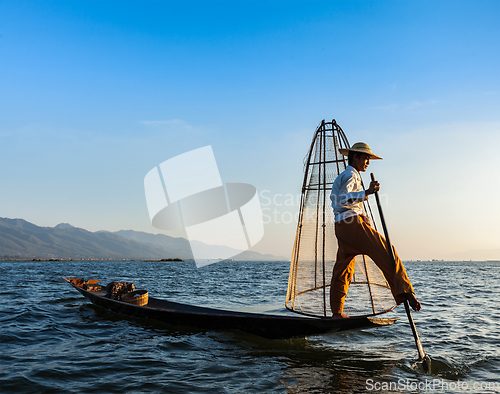 Image of Burmese fisherman at Inle lake, Myanmar