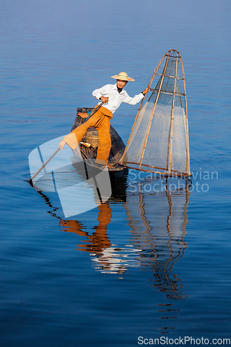 Image of Traditional Burmese fisherman at Inle lake