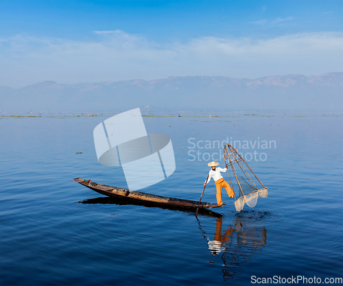 Image of Burmese fisherman at Inle lake, Myanmar