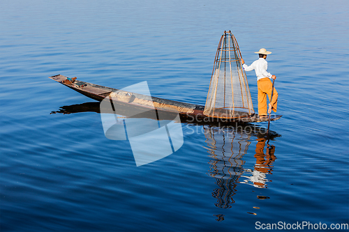 Image of Burmese fisherman at Inle lake, Myanmar