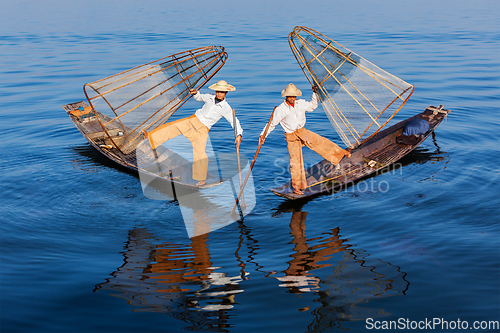 Image of Burmese fishermen at Inle lake, Myanmar