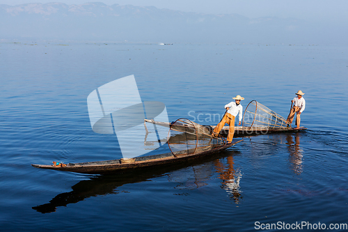 Image of Traditional Burmese fisherman at Inle lake
