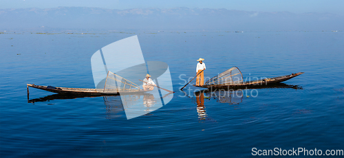 Image of Traditional Burmese fishermen at Inle lake