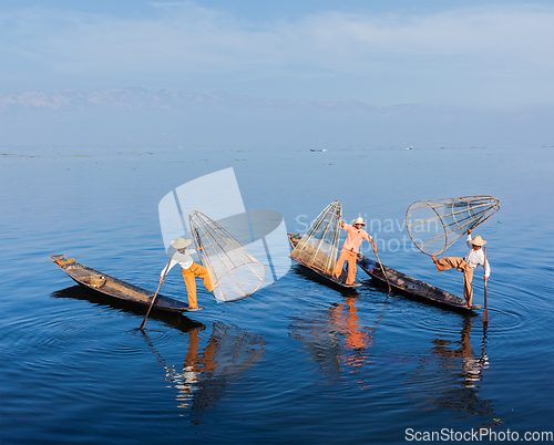 Image of Burmese fishermen at Inle lake, Myanmar